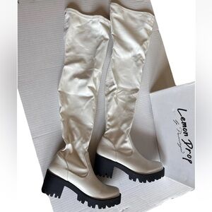 Lemon Drop by Privilege Knee-High White Boots Size 8
